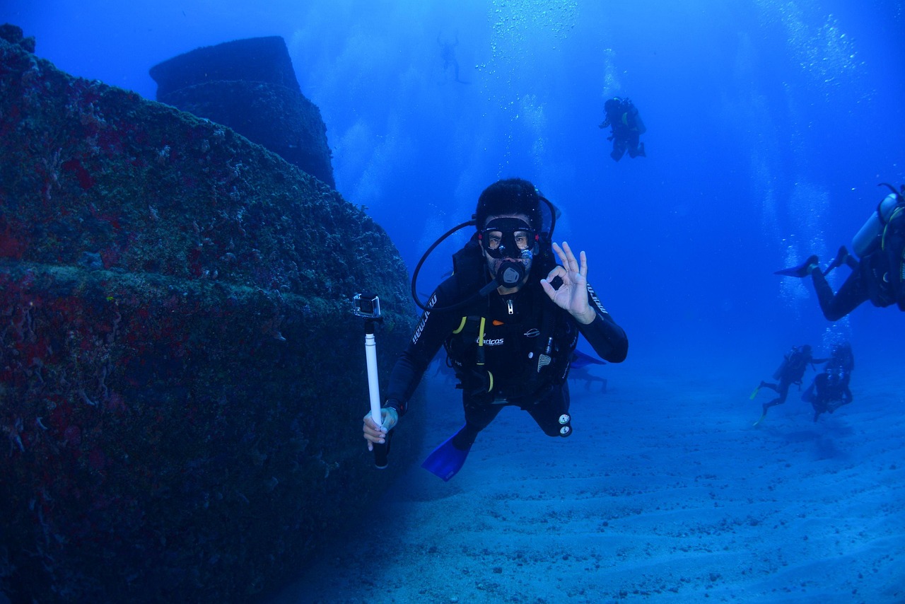 dive, blue, diving deep, at the bottom of the ocean, passion, scuba diver, fins, ocean, person, scuba, sea, nature, swimming, underwater, water